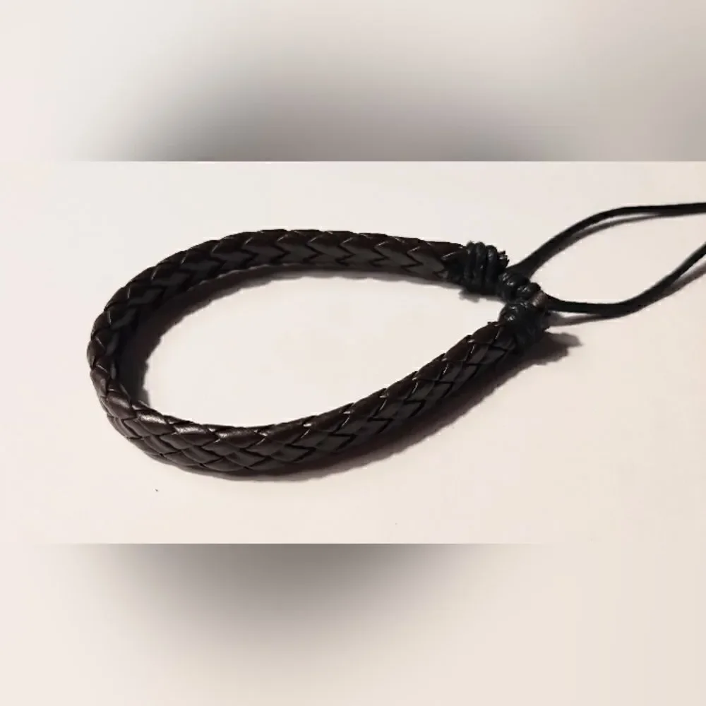 Men's bracelet leather braided black new d51‎
